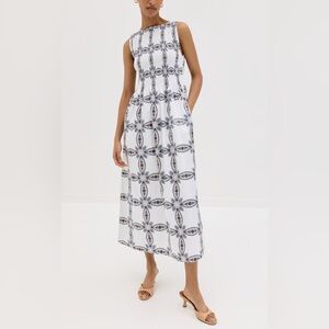 Hill House Home The Nap Dress Midi Cosima Marseille Geo Print White Blue XL
